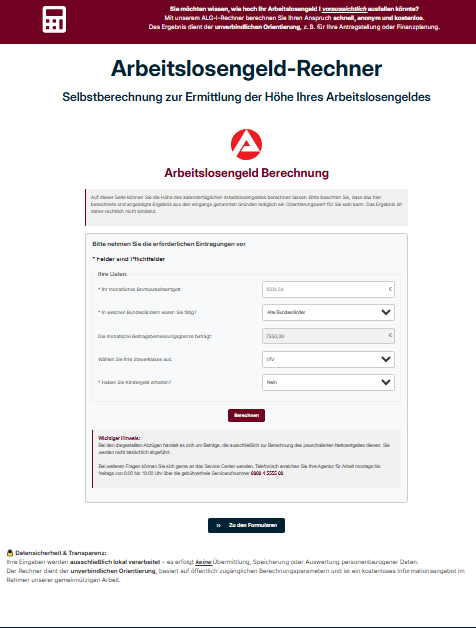 Projektbild Arbeitslosengeld-Rechner